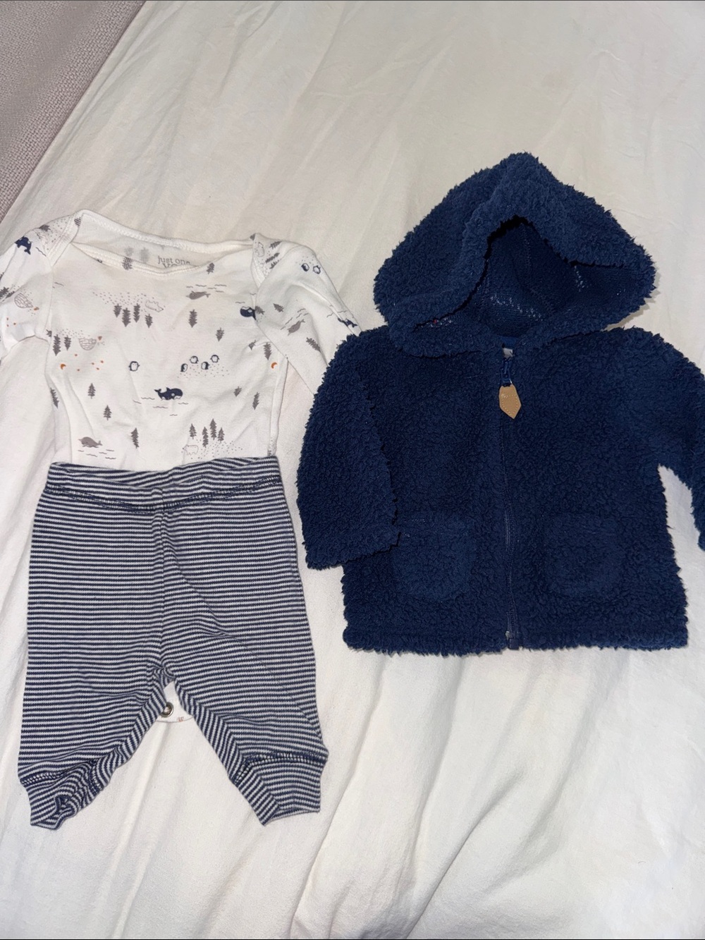 Carter's Navy Sherpa Hooded Jacket with White Printed Pajama Set